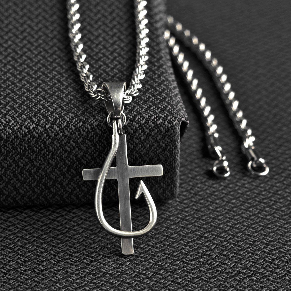 cross with fish hook Twister Cross and Fish Hook Necklace 32134