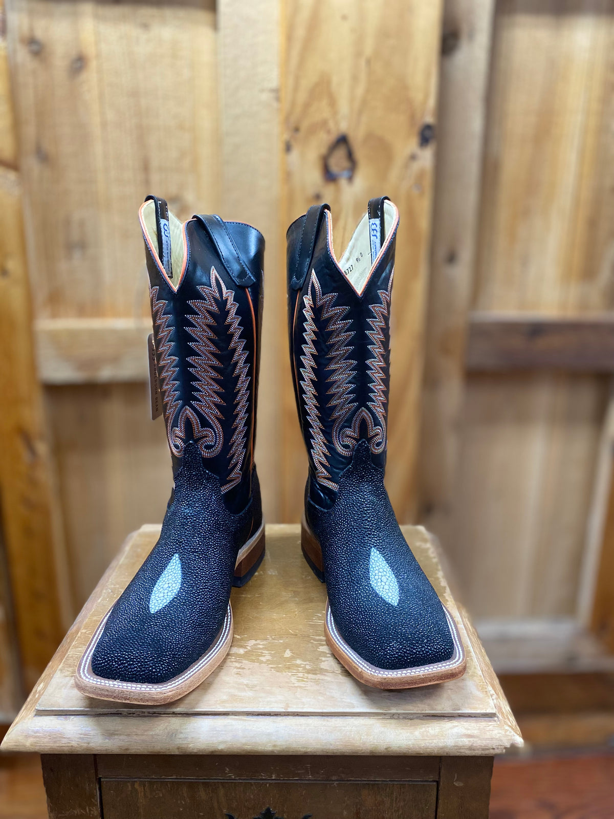 #27 Imitation Boot with Wine Stingray Finish, Weave, Model 6804 Mens Imitation Stingray Boots - Square Toe main image 4