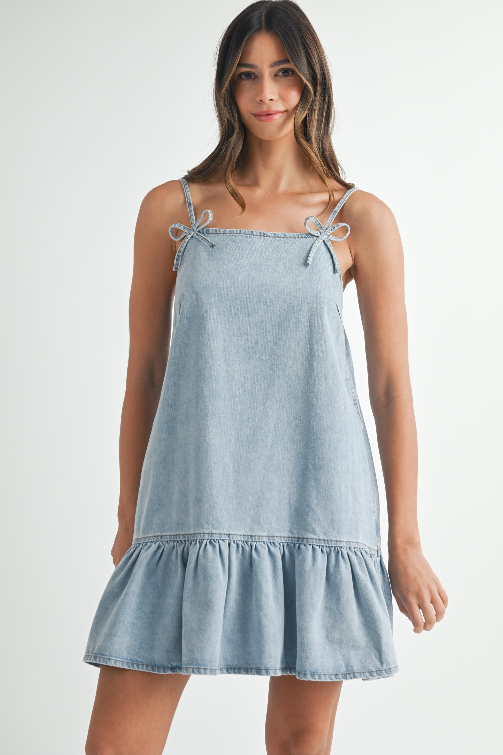 cami denim dress Yasmina Cami Strap Knee Length Dress Denim Blue