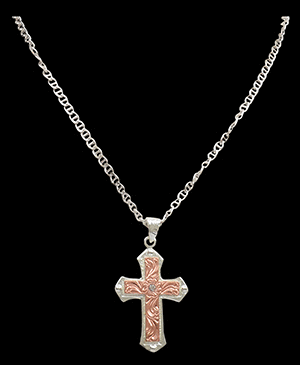 SLVR & COPPER CROSS W/ ENGRAVE DN171